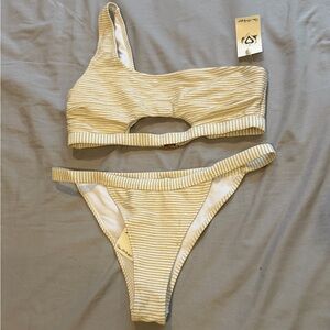 Miss Selfridge Cream and Gold Striped Bikini